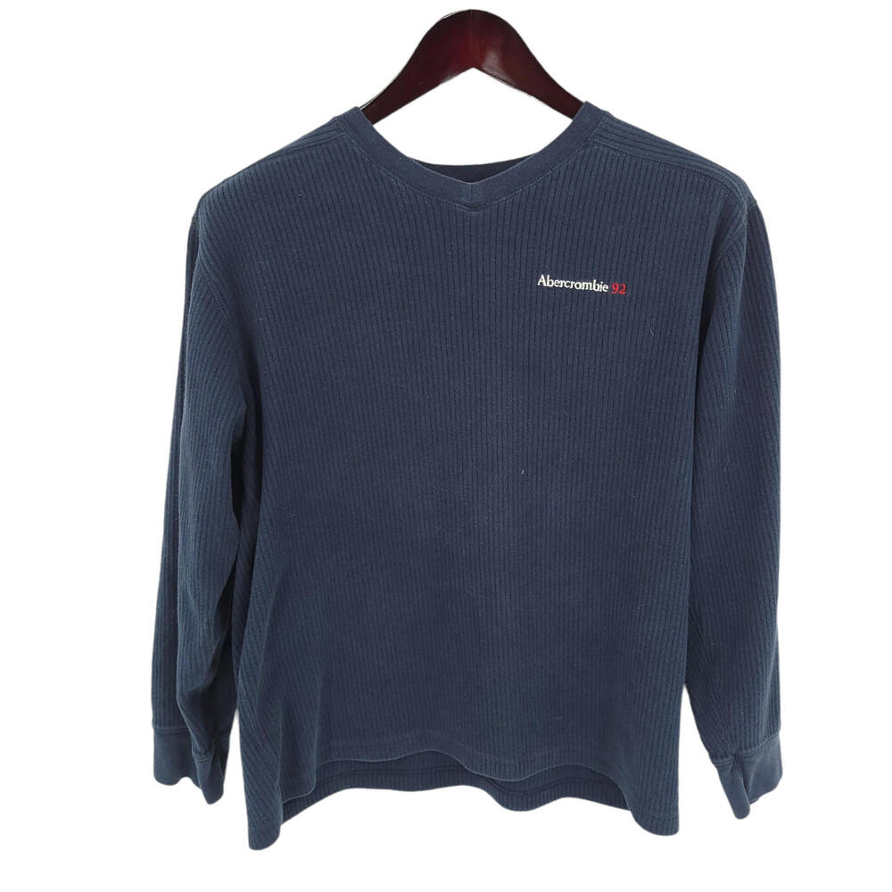 Abercrombie & Fitch 92 Sweatshirt Womens Extra Large Blue‎ Ribbed V Neck